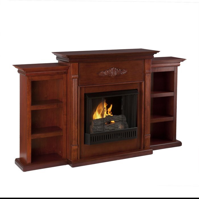 42'' Electric Fireplace LED Light with Book Shelf, TV/Media Stand, Mahogany
