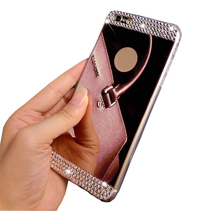 iPhone 7 Plus Glass Mirror Silver Case-Auroralove Luxury Bling Diamond Makeup Case Soft Slim Glass Mirror Case... N21