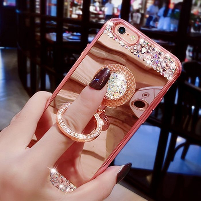iPhone 7 Plus Glass Mirror Silver Case-Auroralove Luxury Bling Diamond Makeup Case Soft Slim Glass Mirror Case... N23