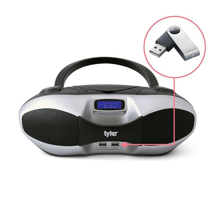 Tyler Portable Sport Stereo MP3/CD Boombox Player TAU104-SL with USB Charging Port for Phones and Tablets, USB...