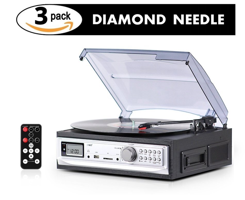 Cassette and Record Player with 3 Pack Diamond Tip Needle &ndash; Relive Those Unforgettable Memories &ndash; Easily Record... N7
