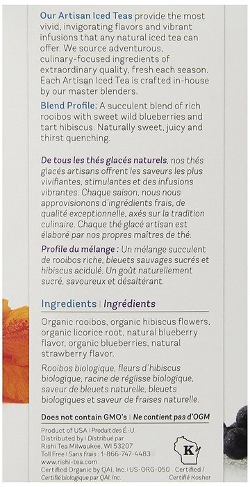 Rishi Tea Organic Blueberry Hibiscus Iced Tea, 2.11 Ounces Box