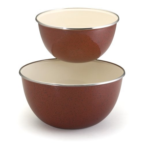 Paula Deen Signature Enamel on Steel 1.5-Quart and 3-Quart 2-Piece Mixing Bowl Set, Red Speckle