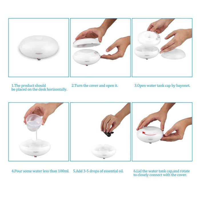 Finether Essential Oil Aroma Diffuser Ultrasonic Humidifier Air Mist Aromatherapy Purifier Clear GX-03K N2