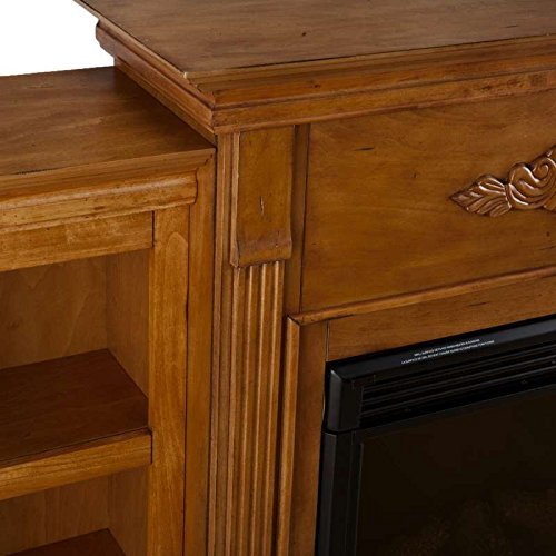 Electric Fireplace with Bookcases and storage Heater Glaxed Pine Finish N3