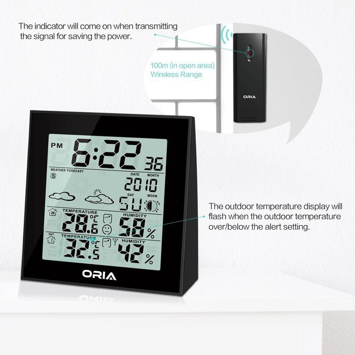 Oria Weather Station, Indoor Outdoor Temperature Humidity Monitor Thermometer Wireless Weather Channel Forecaster... N2