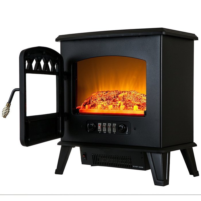 Golden Vantage 20" 1500W Adjustable 5200 BTU Freestanding Portable 2 Setting Tempered Glass Electric Fireplace... N5