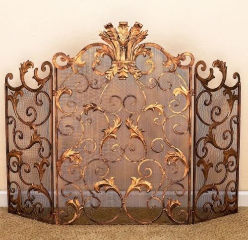 FIREPLACE SCREENS - "BUCKINGHAM PALACE" FIREPLACE SCREEN - ANTIQUE GOLD FINISH