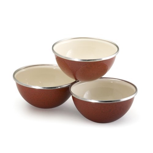 Paula Deen Signature Enamel on Steel 1.5-Quart and 3-Quart 2-Piece Mixing Bowl Set, Red Speckle N3