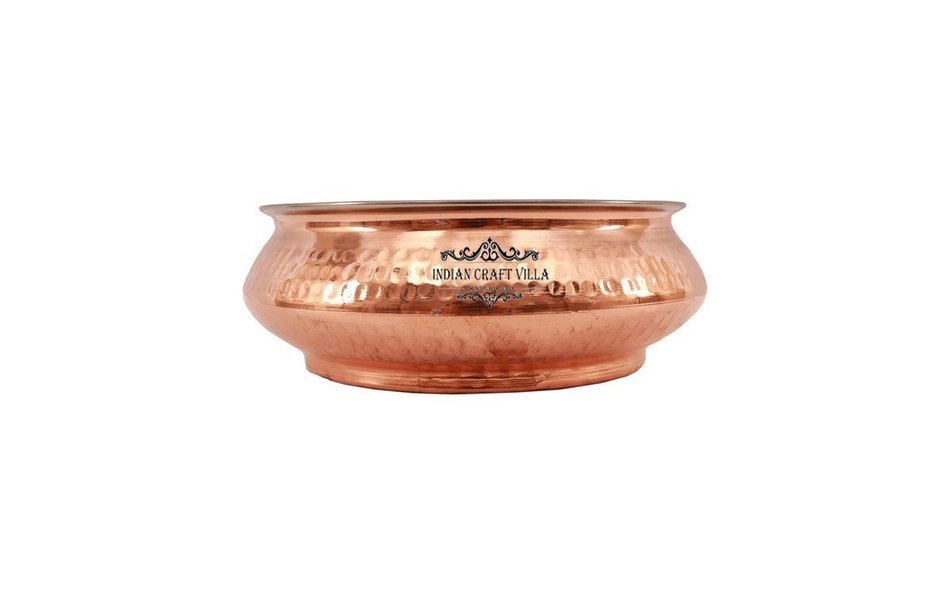 IndianCraftVilla 4.0" X 4.8" X 2.0" Handmade Steel Copper Mughlai handi Set of 2 Volume 300 ML With Lid serving...
