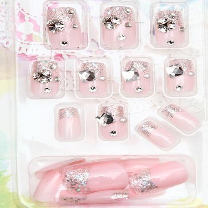 EVTECH(TM) 24 Pcs Nail Decals Floral Bowknot Pearl Diamond Rhinestone Crystal French Artificial Half False Nails... N2