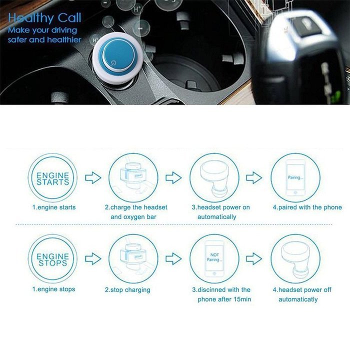 ATD Intelligent Double USB Charging Car Bluetooth Headset With Oxygen Bar Air Purification Humidifier(Blue Edge) N3