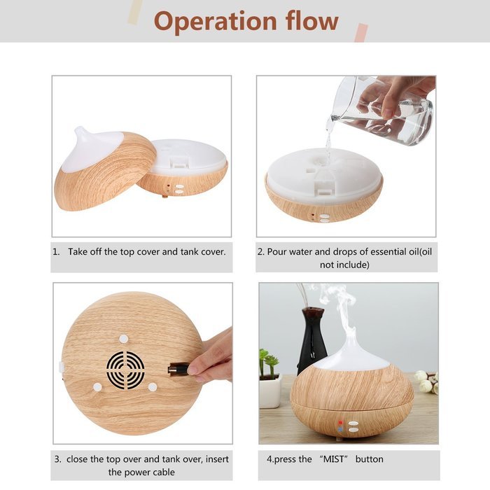 oobest Wood Grain Aroma Essential Oil Diffuser Humidifier-300ML Diffuser Cool Mist Humidifier Air Purifier Use... N5