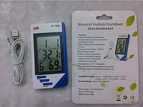 17BUY KT908 Digital Indoor Outdoor Thermometer Hygrometer Temperature Humidity Monitor with MAX/MIN Record Function