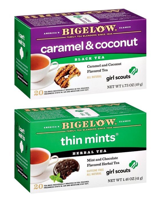 Bigelow Tea - Girl Scouts Cookie Flavored Tea: Caramel & Coconut Black Tea and Thin Mints Herbal Tea (Pack of 2)