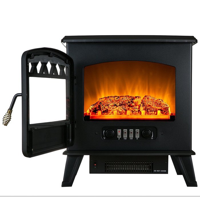 Golden Vantage 20" 1500W Adjustable 5200 BTU Freestanding Portable 2 Setting Tempered Glass Electric Fireplace... N6