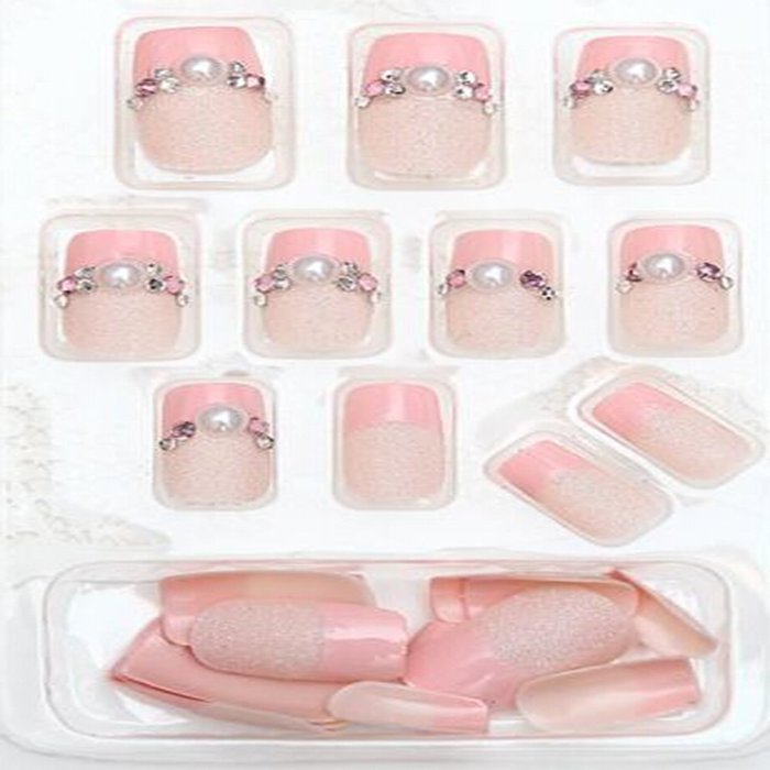 EVTECH(TM) 24 Pcs Nail Decals Floral Bowknot Pearl Diamond Rhinestone Crystal French Artificial Half False Nails... N3
