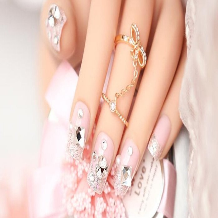 EVTECH(TM) 24 Pcs Nail Decals Floral Bowknot Pearl Diamond Rhinestone Crystal French Artificial Half False Nails... N5