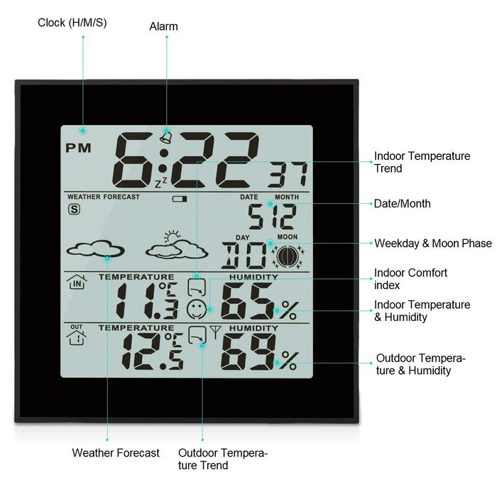 Oria Weather Station, Indoor Outdoor Temperature Humidity Monitor Thermometer Wireless Weather Channel Forecaster... N3