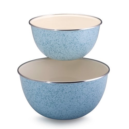 Paula Deen Signature Enamel on Steel 1.5-Quart and 3-Quart 2-Piece Mixing Bowl Set, Red Speckle N4