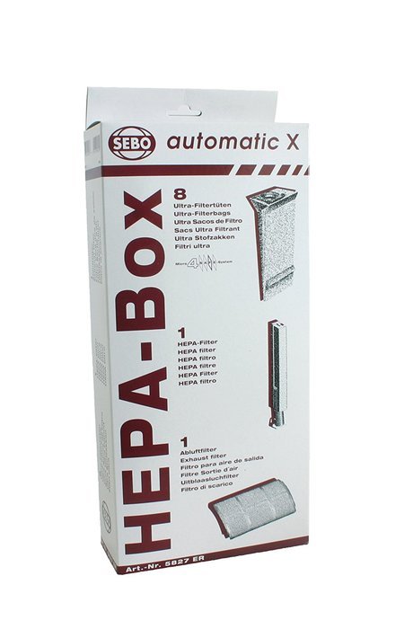 SEBO 5827ER HEPA Service Box for X Series Vacuum with 8 Ultra Bags, Exhaust Filter and HEPA Microfilter