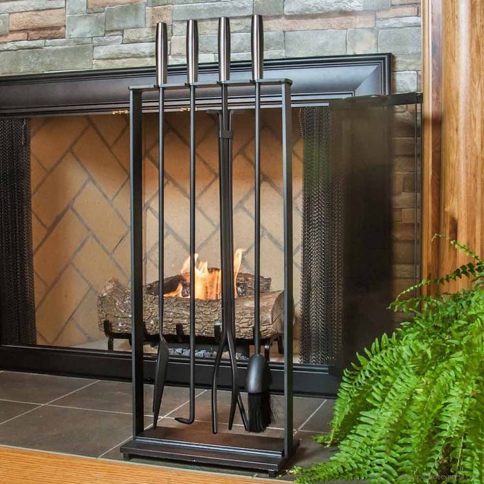 Pilgrim 5 Piece Modern Matte Black Toolset Matte Black with Brushed Steel Handles 31" H 18015