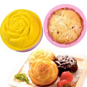 Autek 12 Pieces DIY Baking Silicone Rose Cake Cups Mold (Random Color) N2