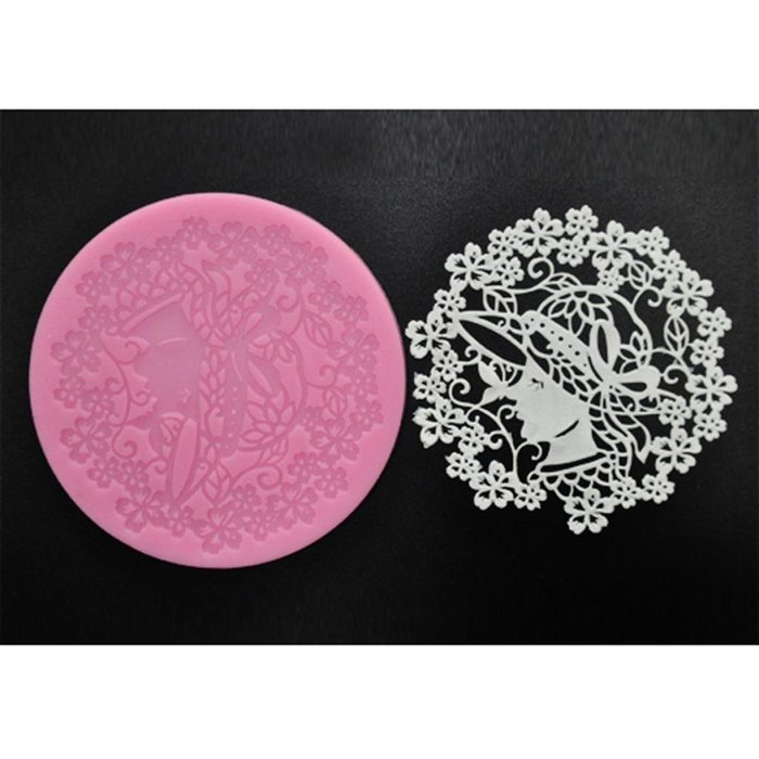 FOUR-C Baking Supplies Sweet Lace Mat Silicone Mold for Cake Making Color Pink N2