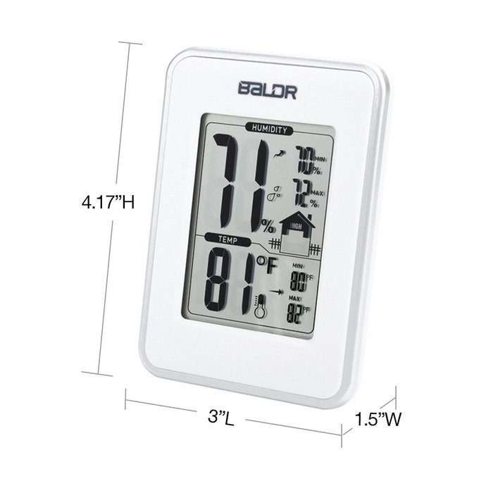BALDR Weather Station, Displays Humidity and Temperature, Min, Max, and Trend Indicator, White N5