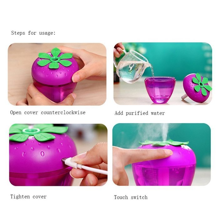 RINE COOOO Creative Portable Strawberry Design Humidifier 180ml Capacity Air Humidifier LED Night Light Household...