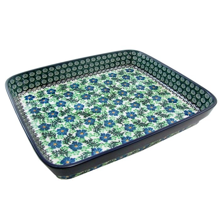 Polish Pottery Hand Painted 12.5" Shallow Rectangular Baker/Brownie Pan 1538