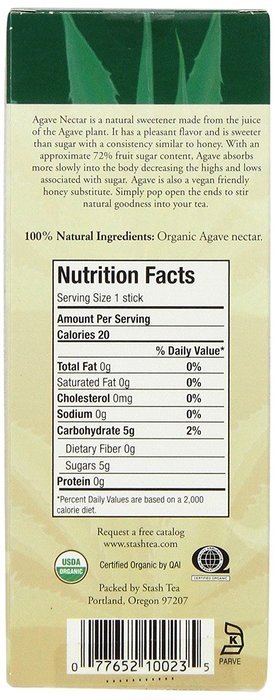 Stash Tea Organic Agave Nectar Sticks, 20 Count Stick