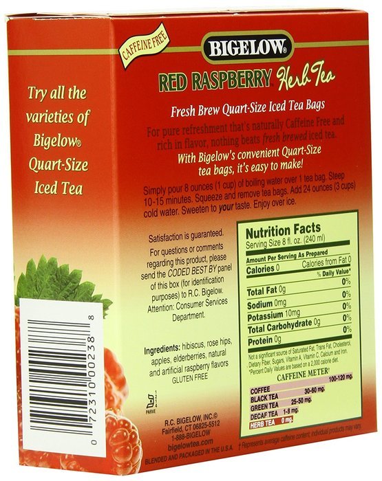 Bigelow Red Raspberry Iced Tea, 8-Count Boxes (Pack of 6)