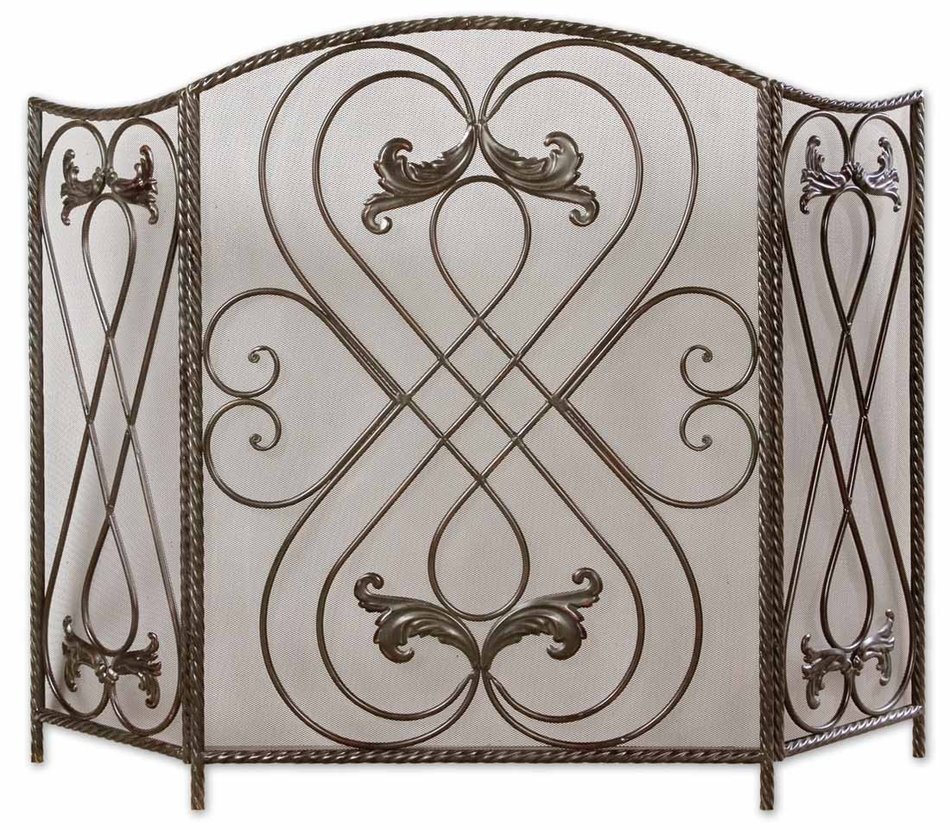 Uttermost 50" Inch Effie Fireplace Screen Distressed, Aged Black w/ Chestnut Brown Undertones