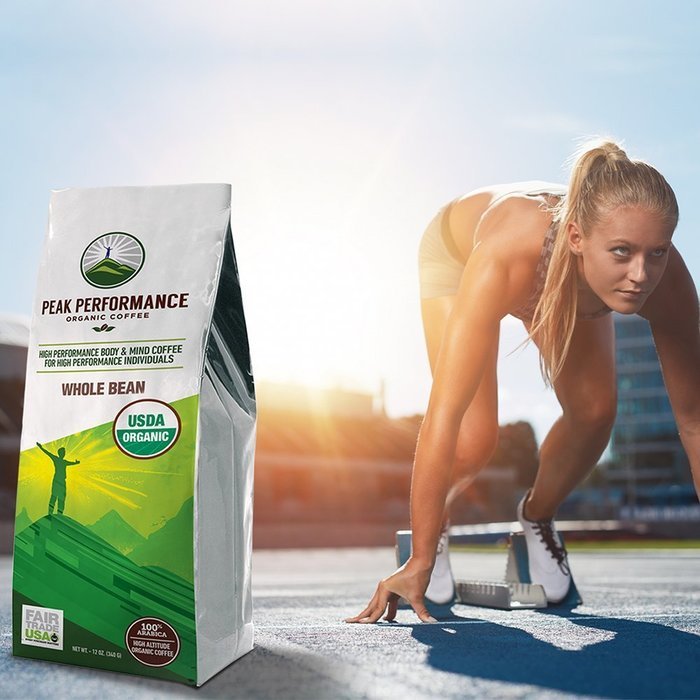 Peak Performance High Altitude Organic Coffee. No Pesticides, Fair Trade, GMO Free, And Beans Full Of Antioxidants...