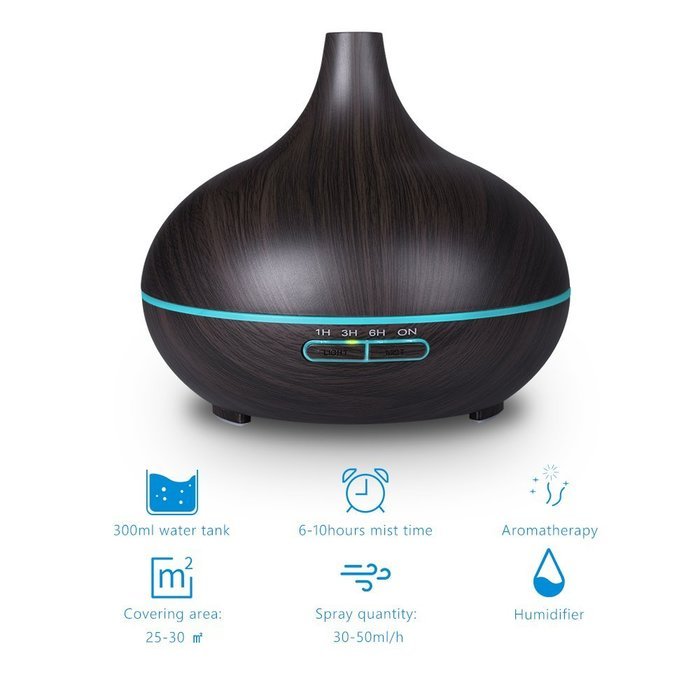 VicTsing Essential Oil Diffuser Humidifier, Wood Grain 300ml Ultrasonic Diffuser Cool Mist Humidifier for Home... N4