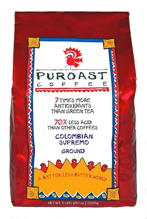 Puroast Low Acid Coffee Colombian Supremo Blend Drip Grind, 12-Ounces Bags (Pack of 2)