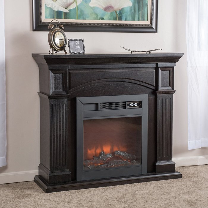 Klay Dark Walnut Finish Electric Fireplace Insert Mantel & Remote N3