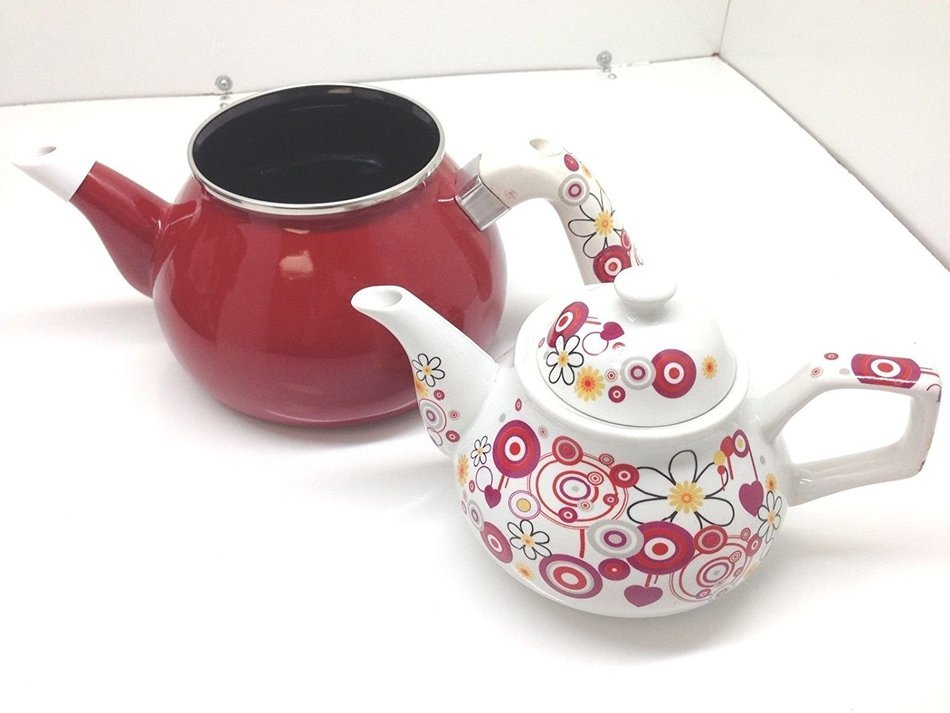 3 Pieces Tea Kettle Set-Family Size,Enamel,Stove Top, Tugra Kirmizi Inci