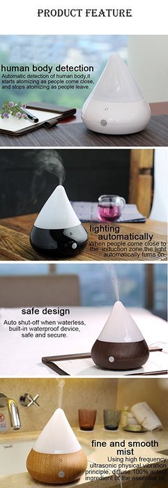 HOMY USB Mini Aroma Diffuser Infrared Sensor Hi-tech Touch Screen Travel Size Portable Humidifier for Car,PC,Office...