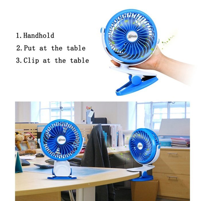 Glodeals USB Mini Clip-on Portable Fan Rechargable Li Battery 360 Degree Adjustable Air Circulator Table Fan Portable...