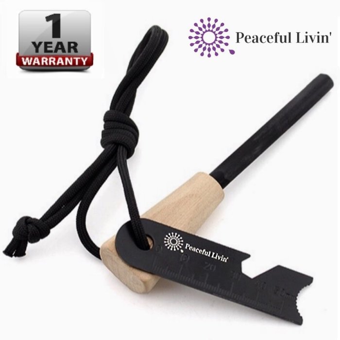 Peaceful Livin' Magnesium Fire Starter with Wood Handle and Steel Striker/Ruler/Bottle Opener - Ferrocerium Ferro... N2