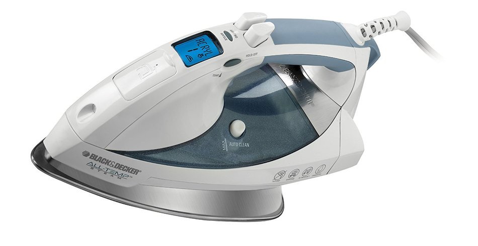 Black & Decker D6000 All-Temp Steam Iron with Stainless-Steel Soleplate, White/Grey