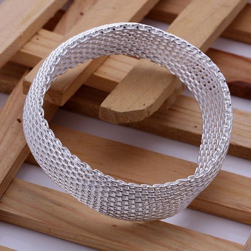 New Women Jewelry Wide Mesh 925 Sterling Silver Plated Chain Bracelets Bangles