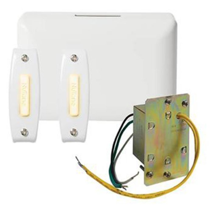 Broan BK142LWH NuTone Chime Kit (2 Lighted Push-Buttons, 1 J-Box Transformer)