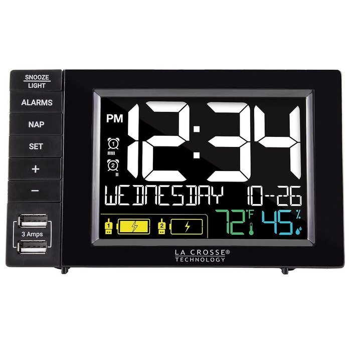 La Crosse Technology Dual Alarm Clock with 2 USB Charging Ports - Black