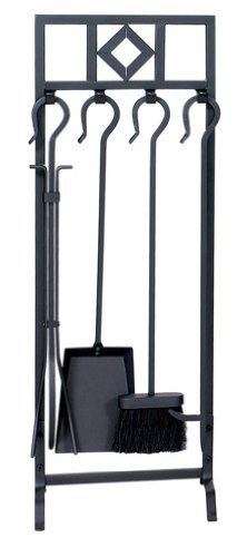 Uniflame, F-1192, 5 Pc Black Wrought Iron In-Line Fireset With Diamond Design