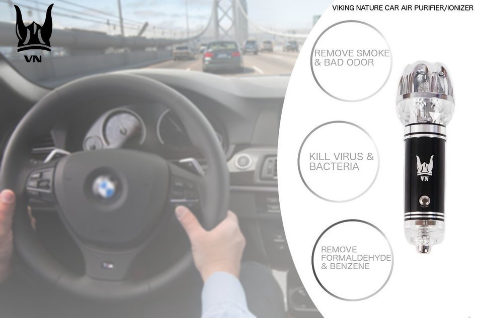 Viking Nature Car Air Purifier / Car Ionizer / Mini Auto Car Gadget Pure Air Odor Cleaner & Smoke Remover (grey) N2