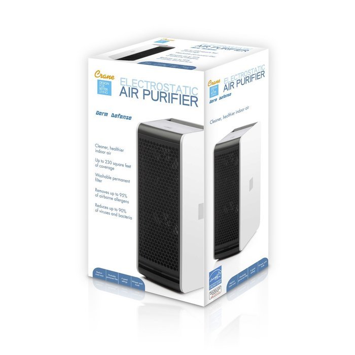 Crane EE-8072 Germ Defense Electrostatic Air Purifier, White N2