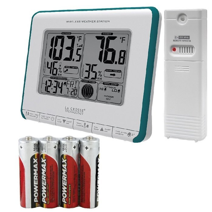 Wireless Weather Station w/ Batteries - Time Temp & Humidity Indoor Outdoor N3